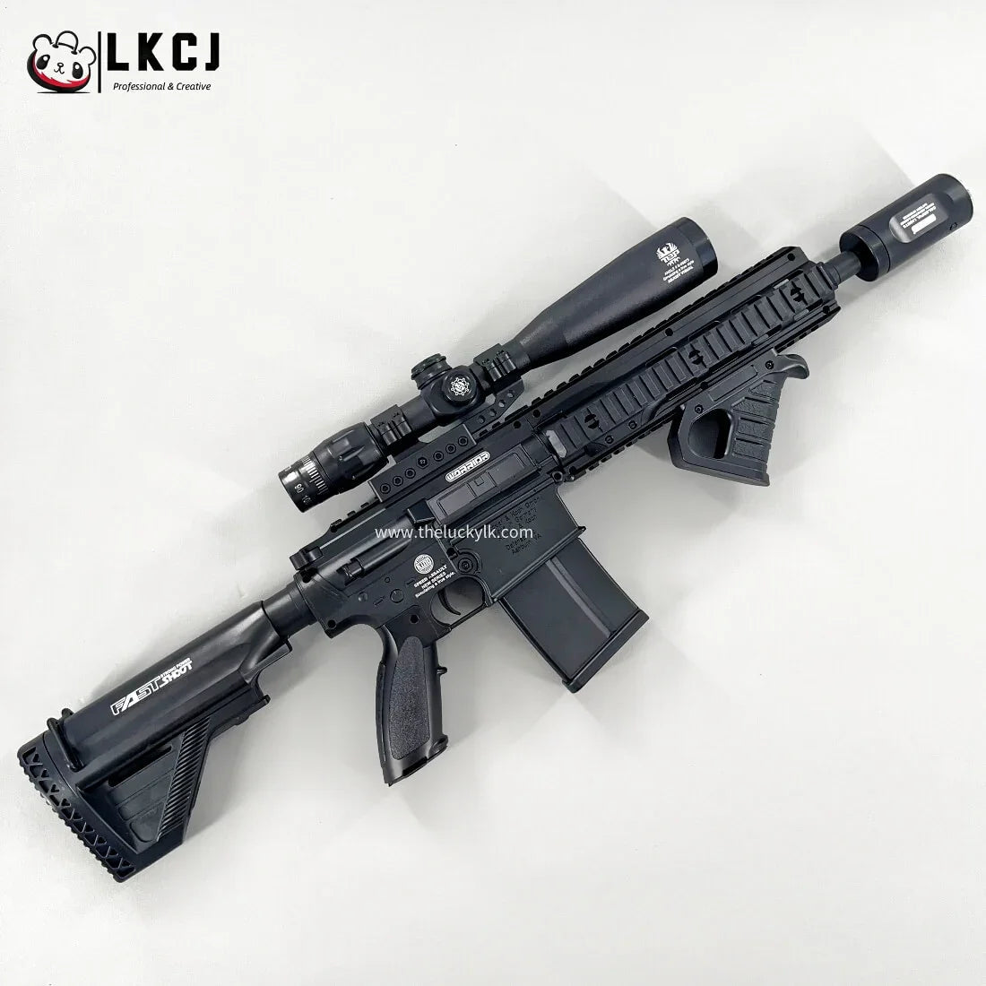 Exquisite Engraving HK417 Gel Blaster High Rate of Fire Smooth Shooting With 7 Colors of Lighted Silencer