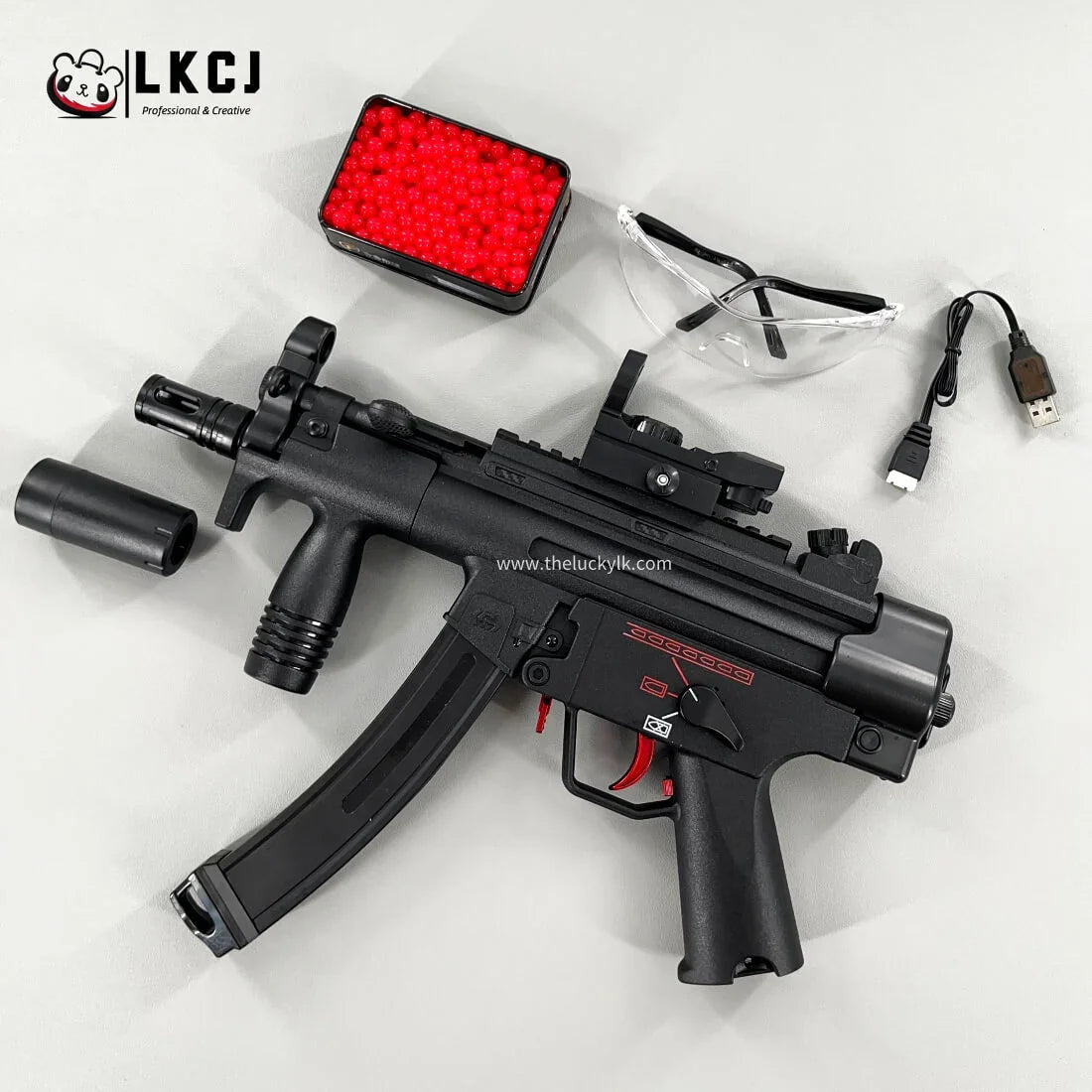 Exquisite Engraving MP5K Gel Blaster High Rate of Fire Smooth Shooting With 7 Colors of Lighted Silencer