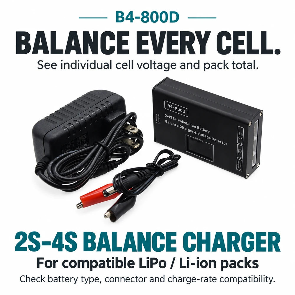 B4-800D Balance Charger for Gel Blaster Batteries – 7.4V & 11.1V LiPo, Digital Voltage Displa