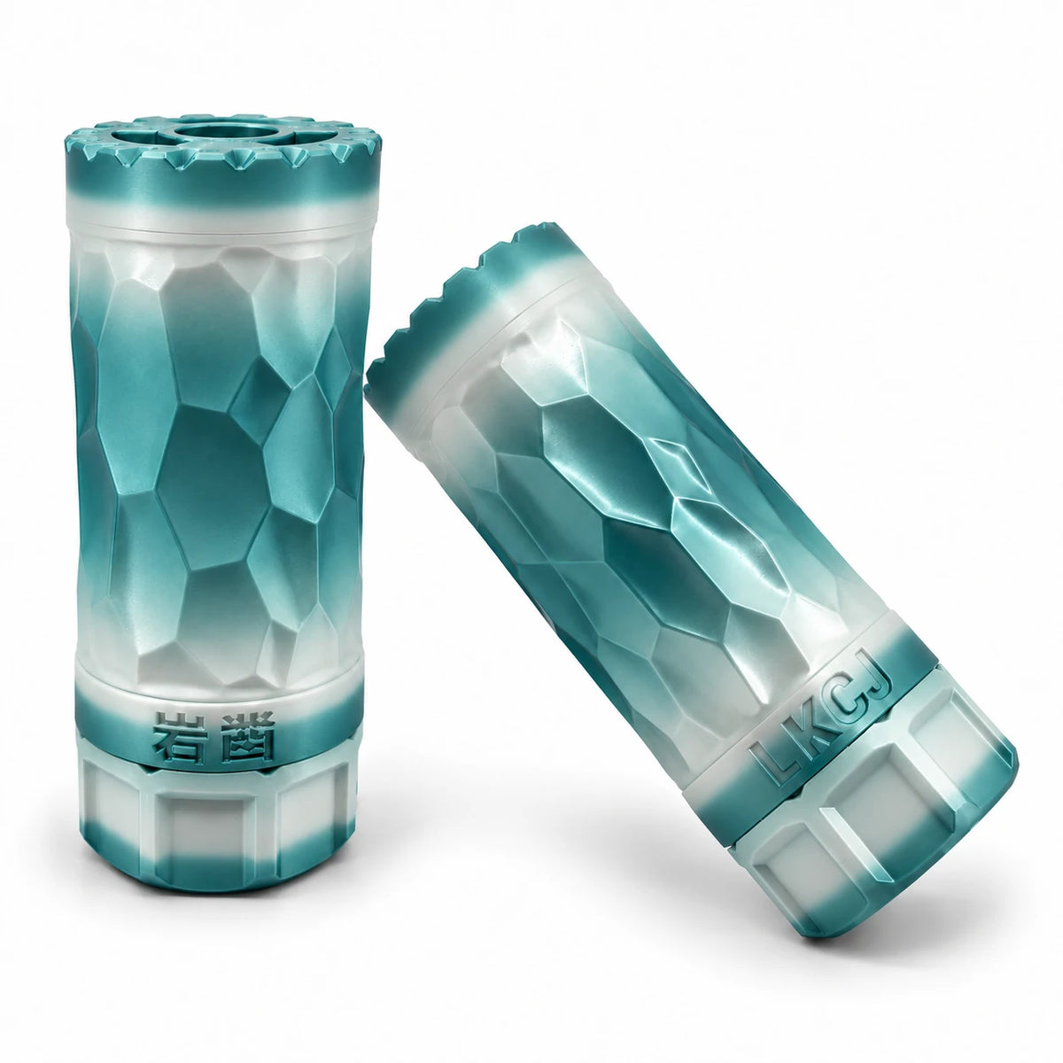 LKCJ Rock Carved smoke tracer in Glacier Blue with blue and white coloring and a faceted surface