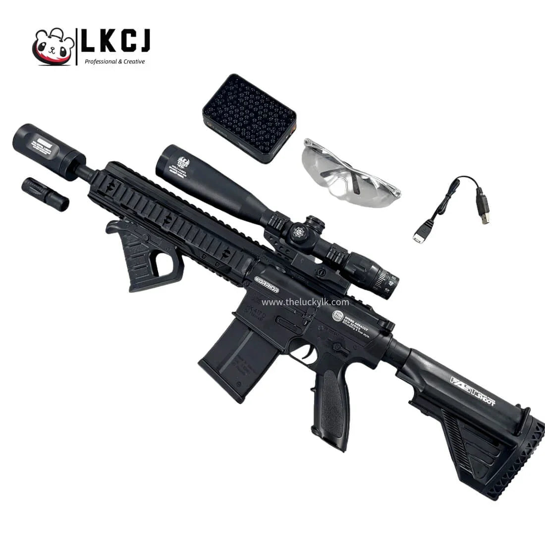 Exquisite Engraving HK417 Gel Blaster High Rate of Fire Smooth Shooting With 7 Colors of Lighted Silencer LKCJ
