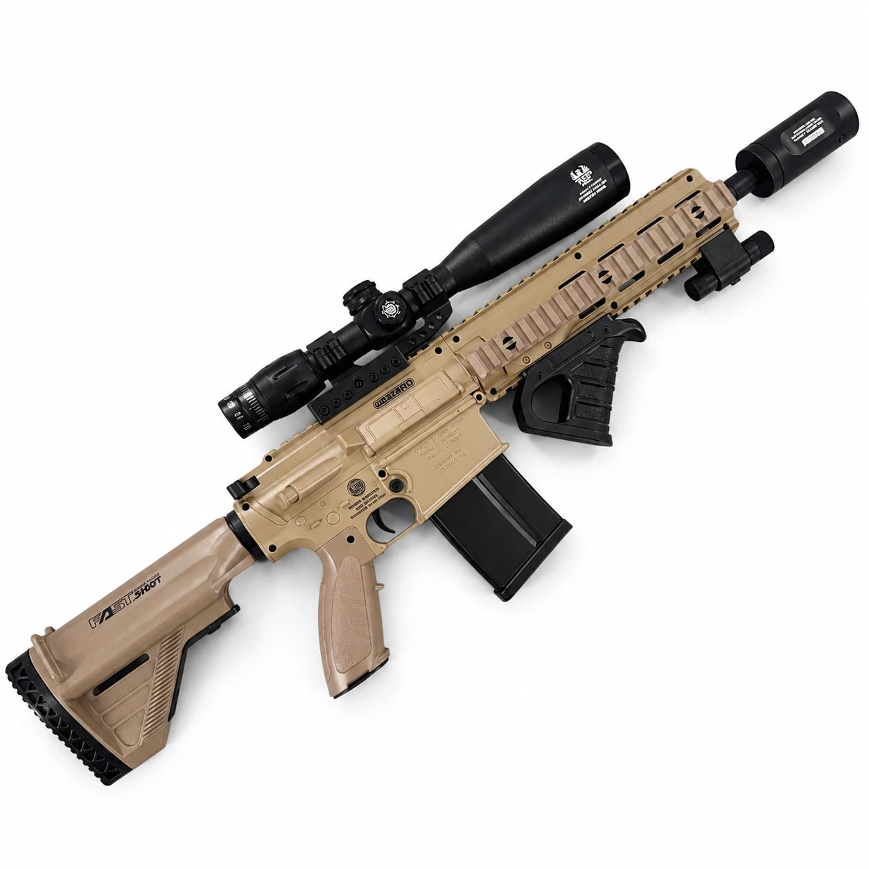 Exquisite Engraving HK417 Gel Blaster High Rate of Fire Smooth Shooting With 7 Colors of Lighted Silencer