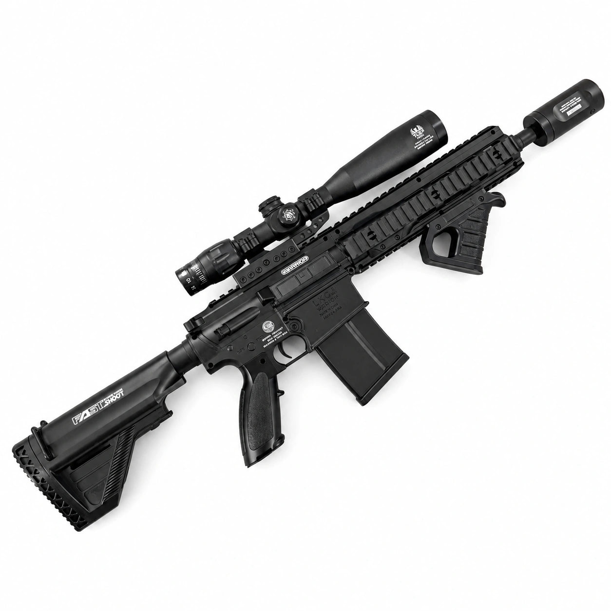 Exquisite Engraving HK417 Gel Blaster High Rate of Fire Smooth Shooting With 7 Colors of Lighted Silencer