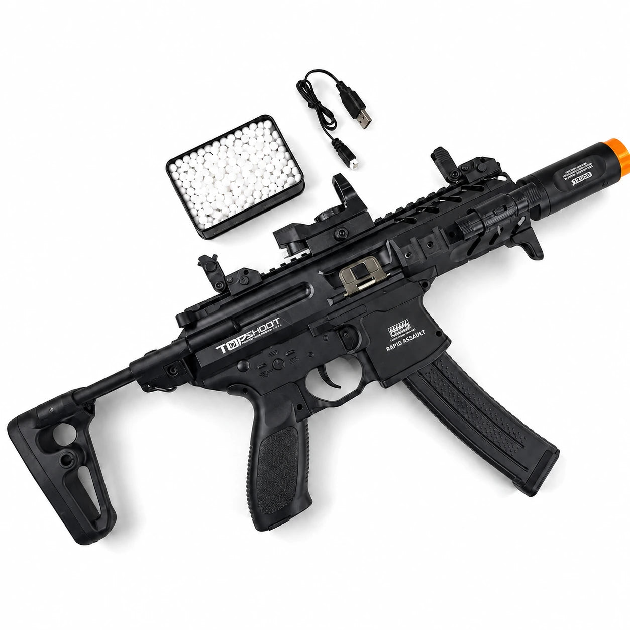 Exquisite Engraving Mpx Gel Blaster High Rate of Fire Smooth Shooting With 7 Colors of Lighted Silencer