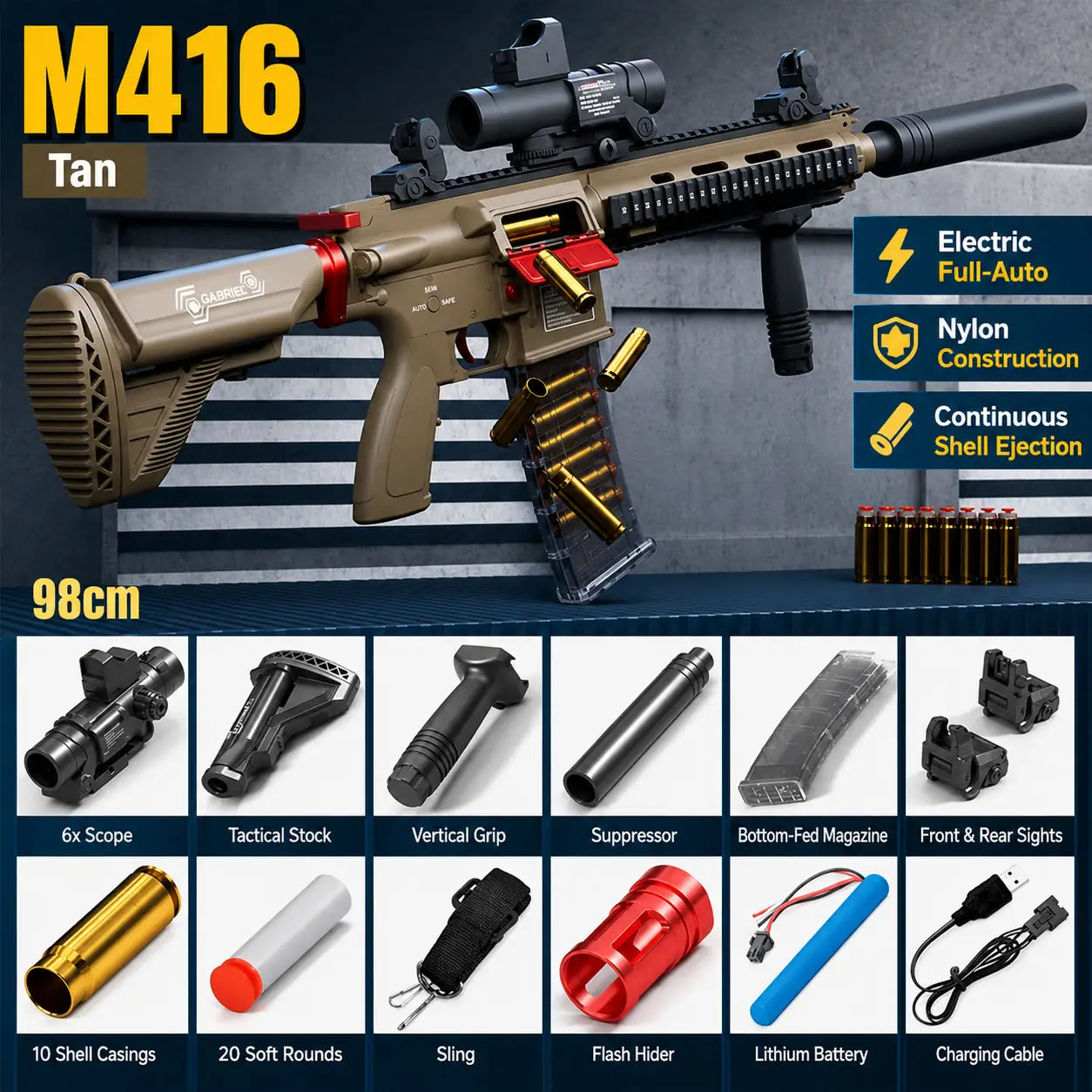 Electric M416 Rifle With Shell Ejecting Nerf Toy Gun