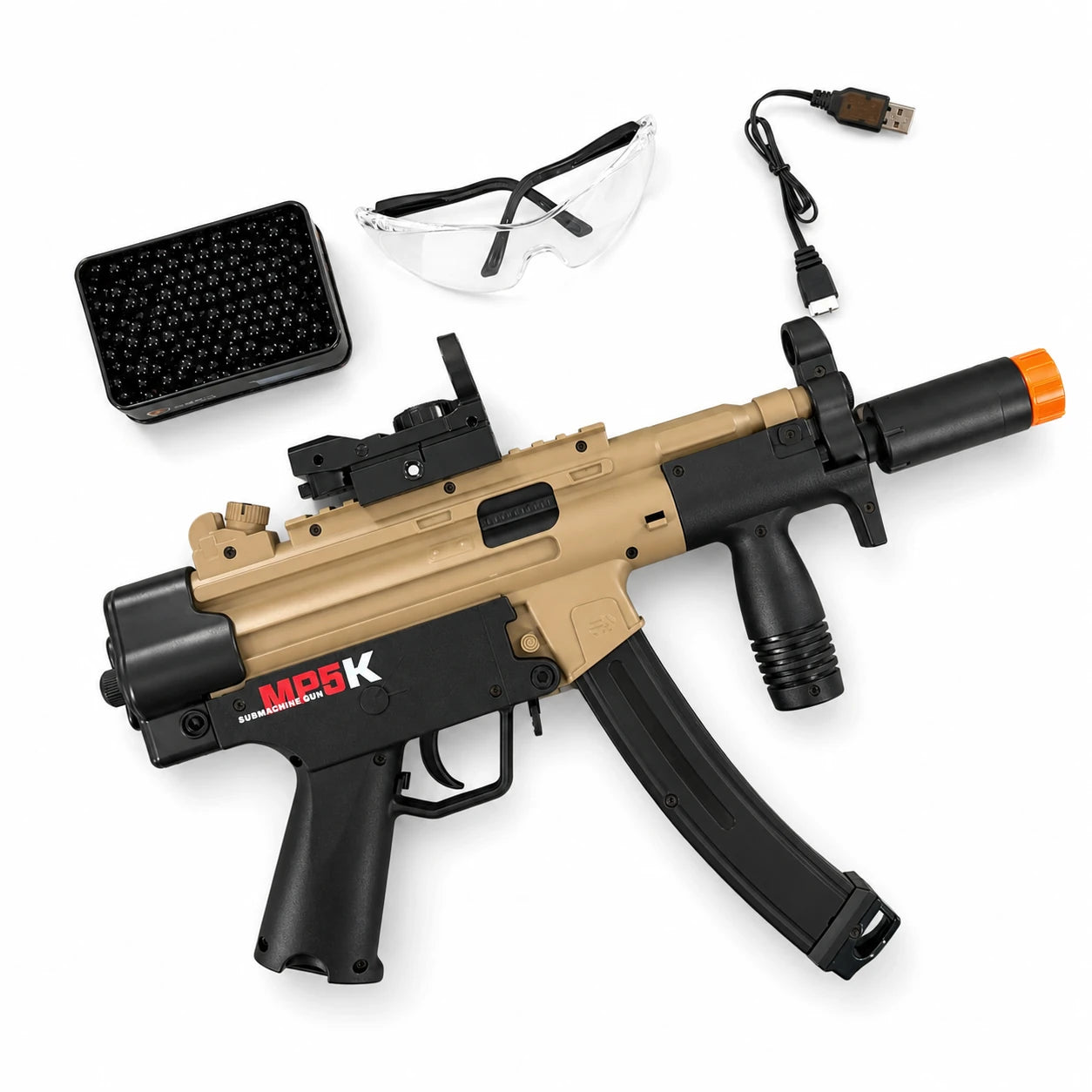 Exquisite Engraving MP5K Gel Blaster High Rate of Fire Smooth Shooting With 7 Colors of Lighted Silencer