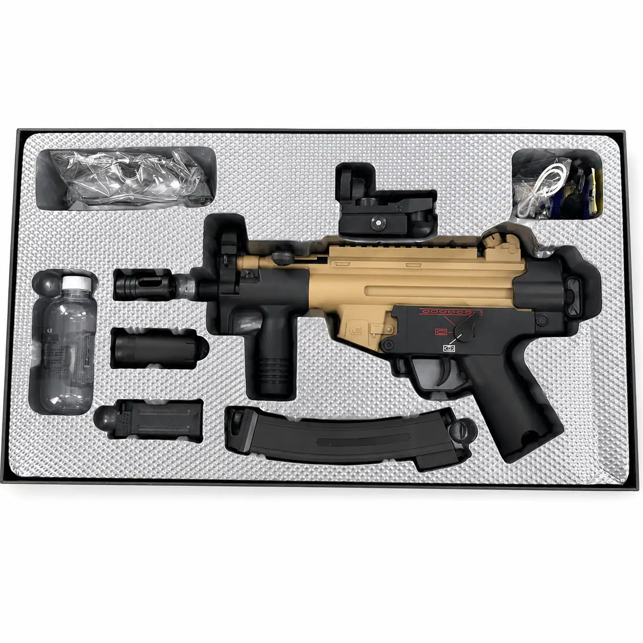Exquisite Engraving MP5K Gel Blaster High Rate of Fire Smooth Shooting With 7 Colors of Lighted Silencer