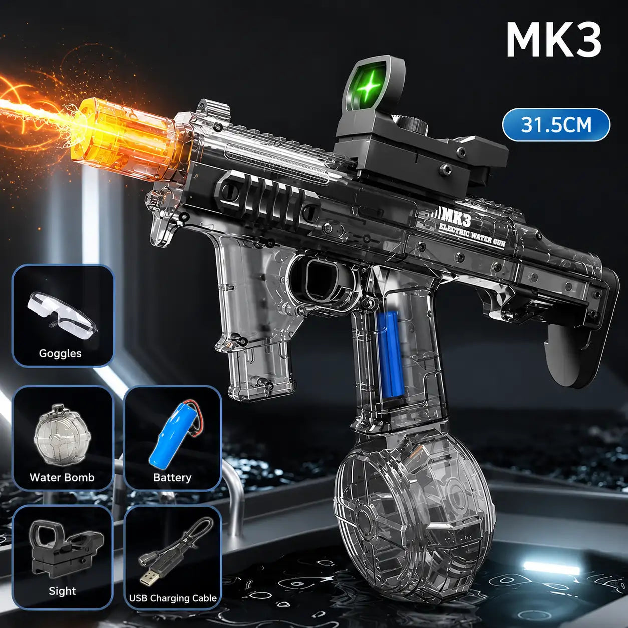 Electric Blowback MK3 Water Gun With Light Tracer