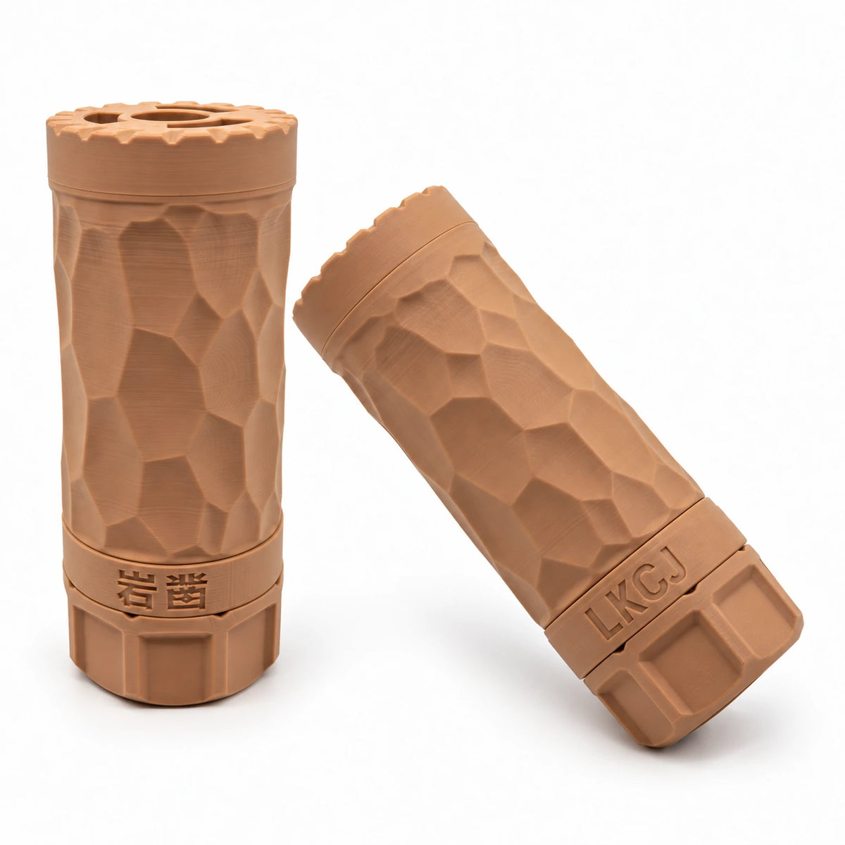 LKCJ Rock Carved smoke tracer unit in Sand, shown from two angles