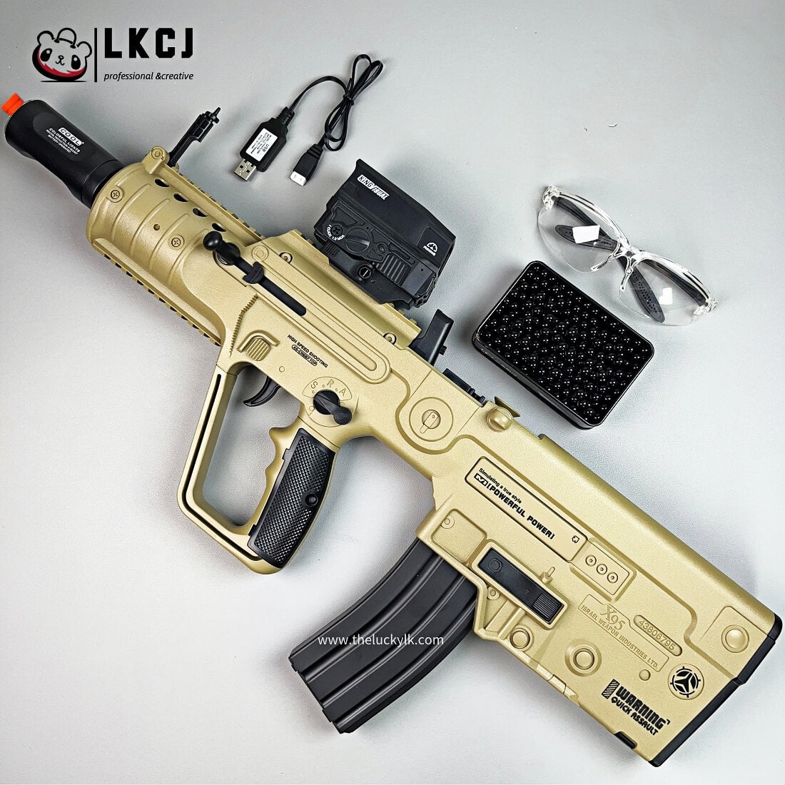 Exquisite Engraving X95 Gel Blaster High Rate of Fire  Smooth Shooting With 7 Colors of Lighted Silencer