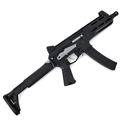 Black PPK 20 gel blaster with extended stock, shown without the scope and foregrip