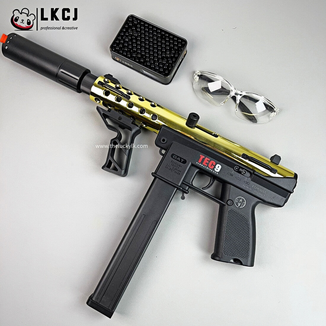 Gold/Sliver TEC9 Gel Blaster With 7 Colors of Lighted Silencer