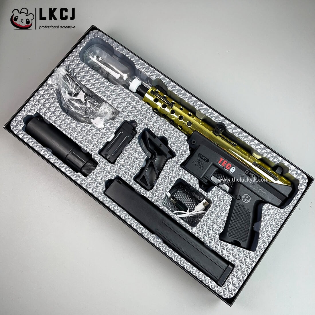 Gold/Sliver TEC9 Gel Blaster With 7 Colors of Lighted Silencer