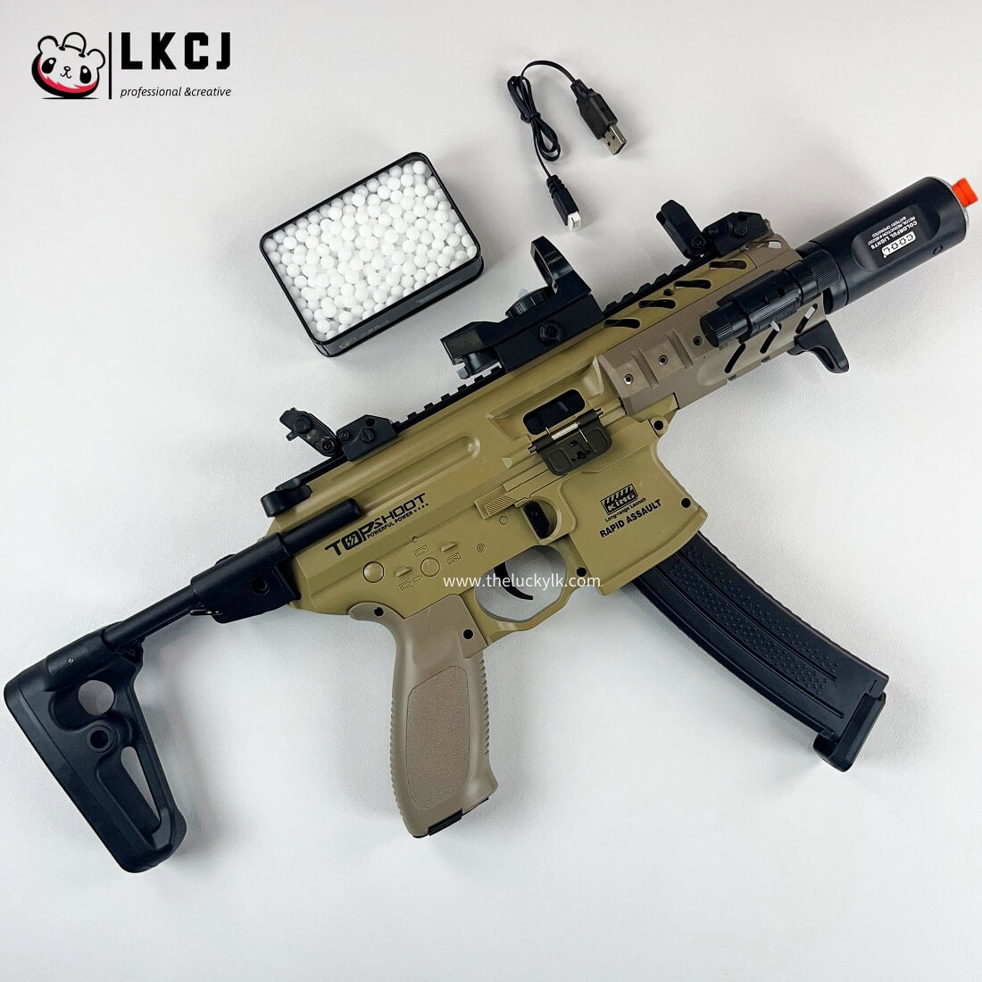 Exquisite Engraving Mpx Gel Blaster High Rate of Fire  Smooth Shooting With 7 Colors of Lighted Silencer