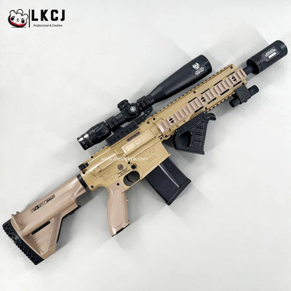 Exquisite Engraving HK417 Gel Blaster High Rate of Fire  Smooth Shooting With 7 Colors of Lighted Silencer