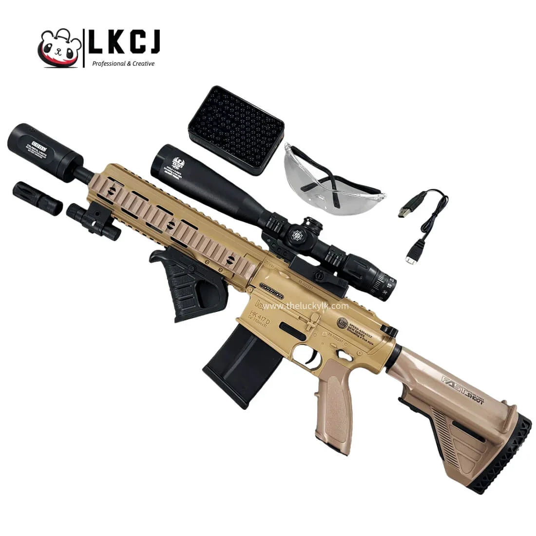 Exquisite Engraving HK417 Gel Blaster High Rate of Fire  Smooth Shooting With 7 Colors of Lighted Silencer LKCJ