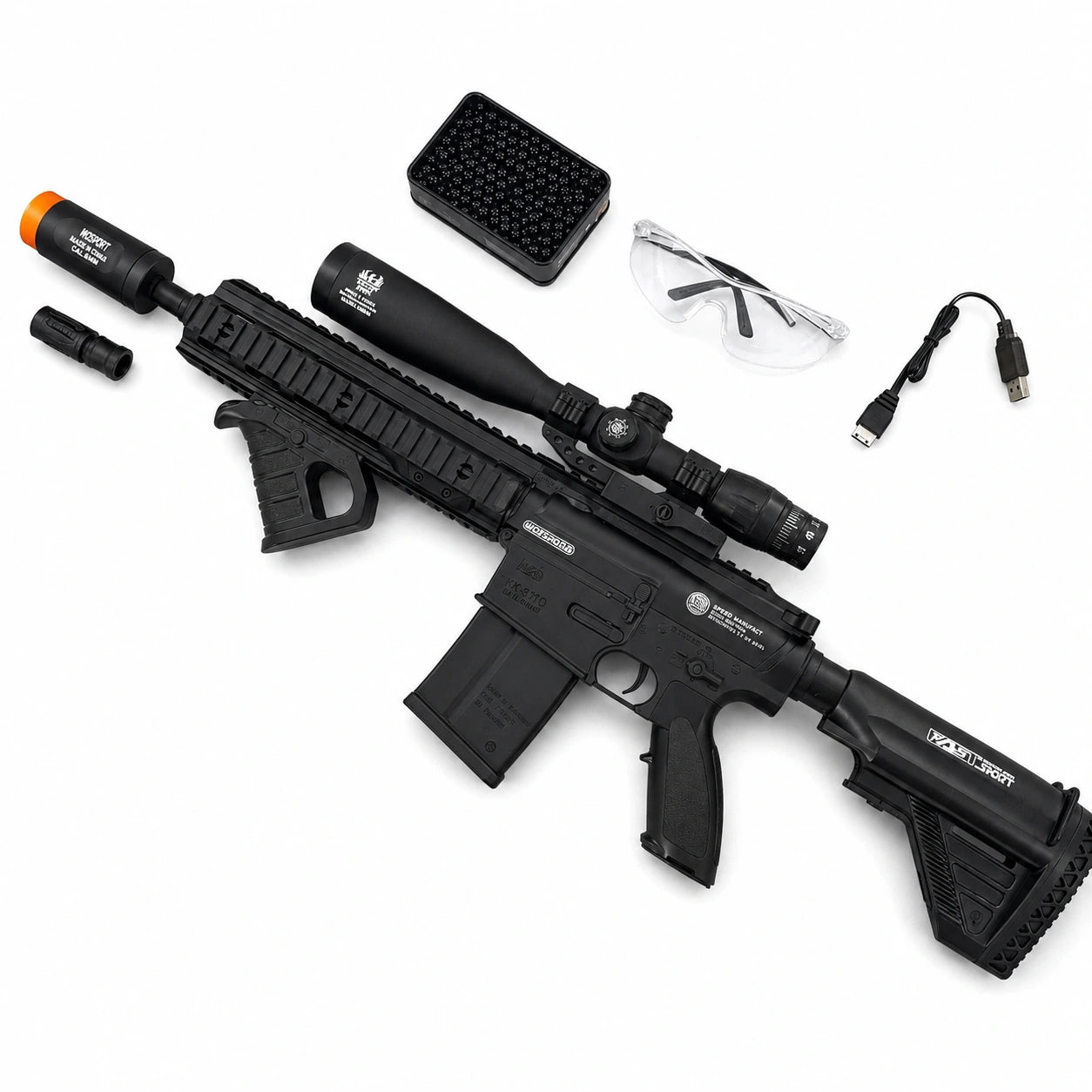 Exquisite Engraving HK417 Gel Blaster High Rate of Fire  Smooth Shooting With 7 Colors of Lighted Silencer