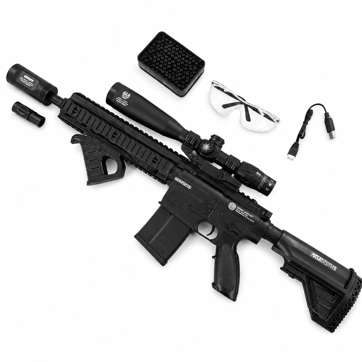 Exquisite Engraving HK417 Gel Blaster High Rate of Fire  Smooth Shooting With 7 Colors of Lighted Silencer