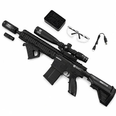Exquisite Engraving HK417 Gel Blaster High Rate of Fire  Smooth Shooting With 7 Colors of Lighted Silencer