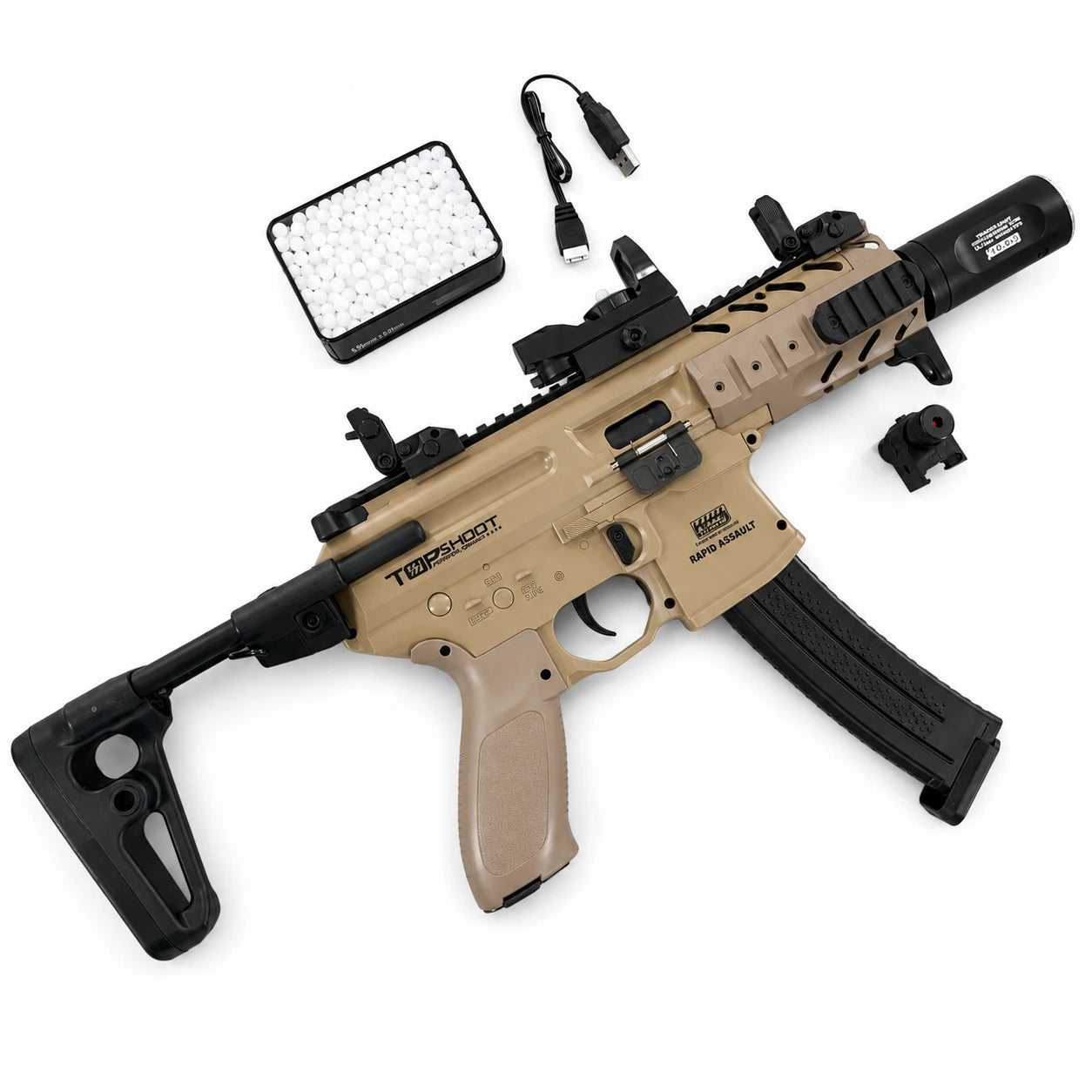Exquisite Engraving Mpx Gel Blaster High Rate of Fire  Smooth Shooting With 7 Colors of Lighted Silencer