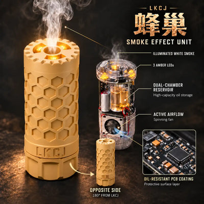 LKCJ Honeycomb gold smoke tracer illustration with an internal cutaway view