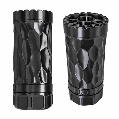 LKCJ Rock Carved smoke tracer unit in Silk Black, shown from two angles
