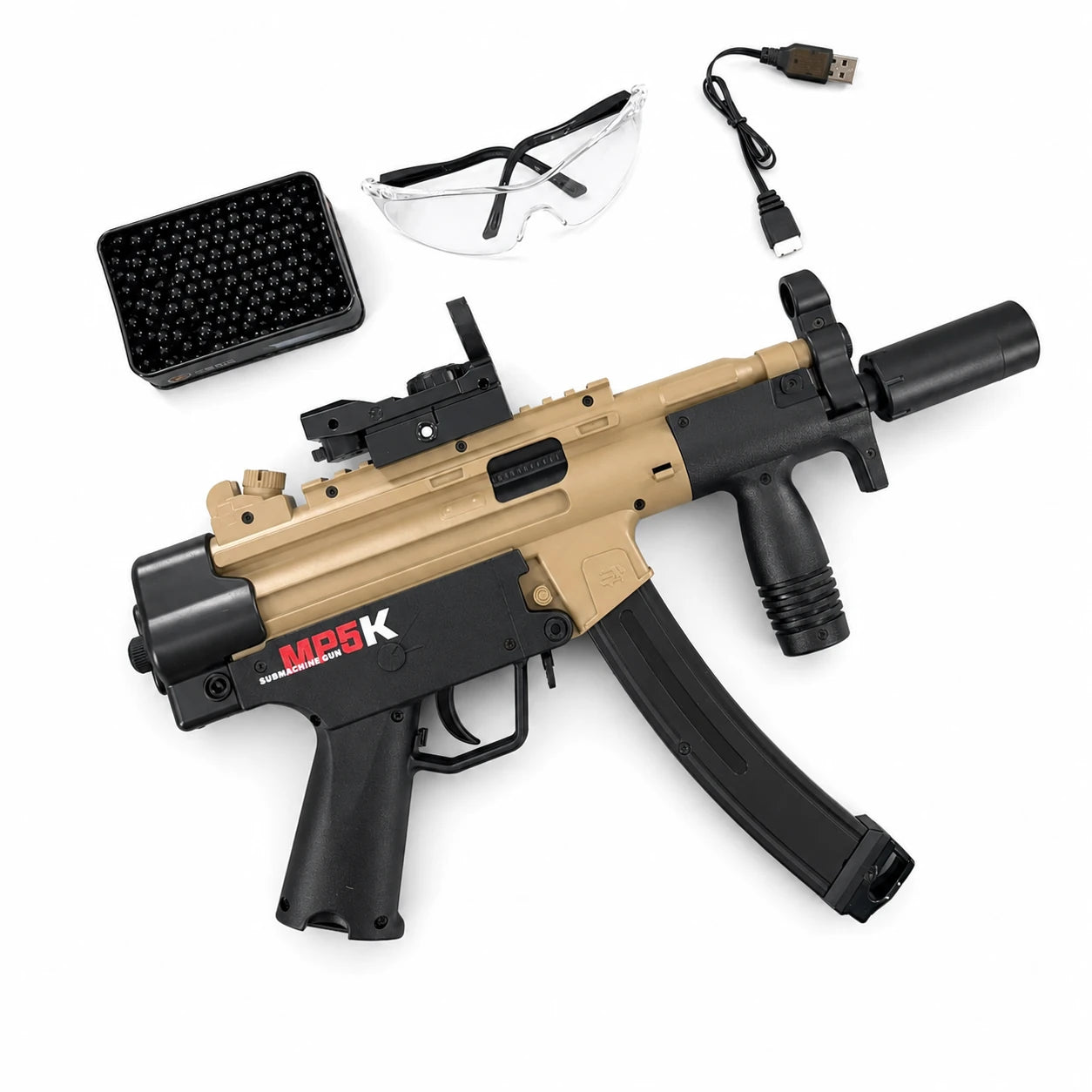 Exquisite Engraving MP5K Gel Blaster High Rate of Fire  Smooth Shooting With 7 Colors of Lighted Silencer