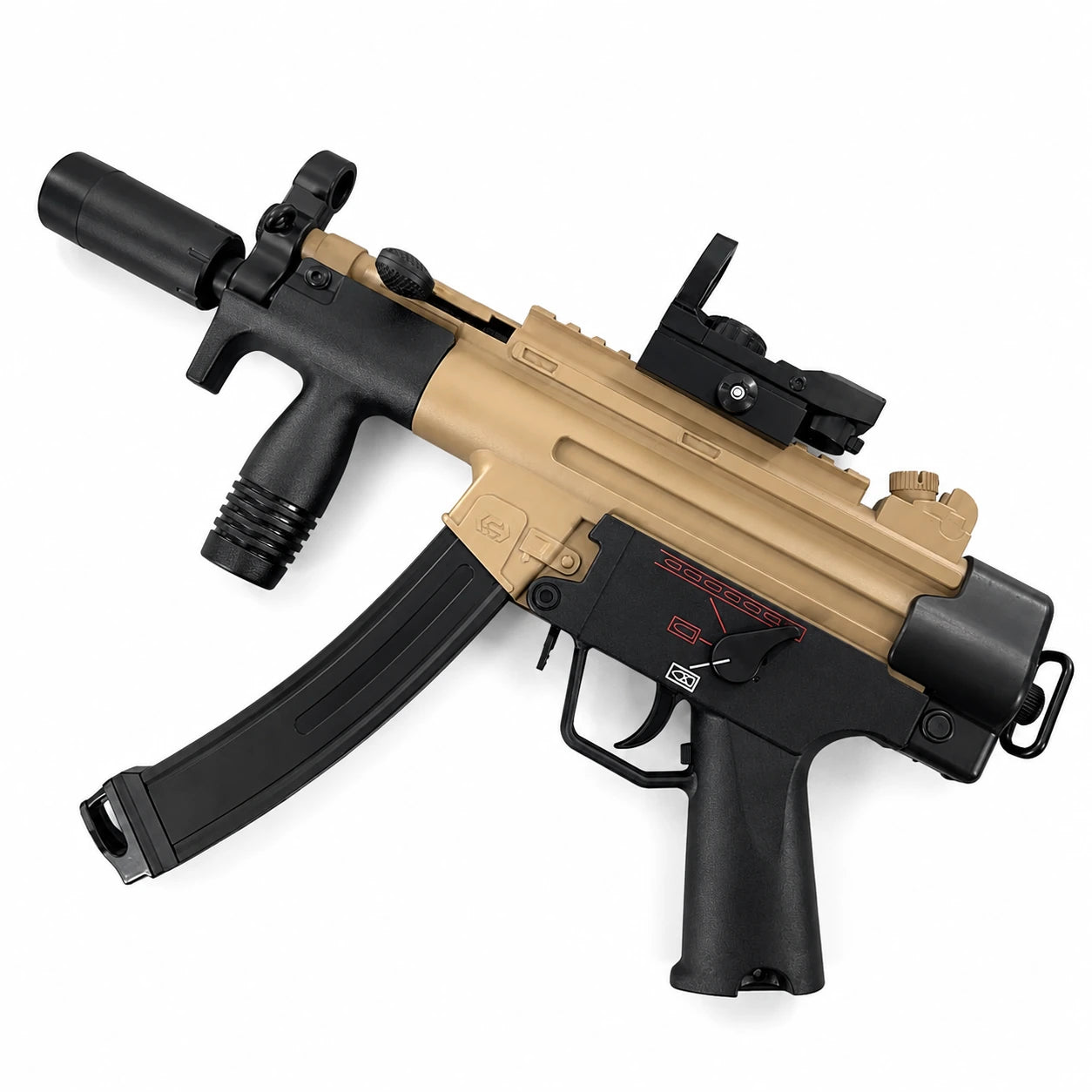 Exquisite Engraving MP5K Gel Blaster High Rate of Fire  Smooth Shooting With 7 Colors of Lighted Silencer