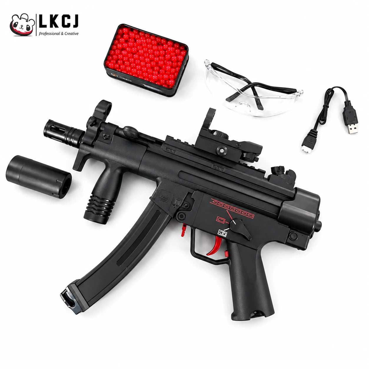 Exquisite Engraving MP5K Gel Blaster High Rate of Fire  Smooth Shooting With 7 Colors of Lighted Silencer