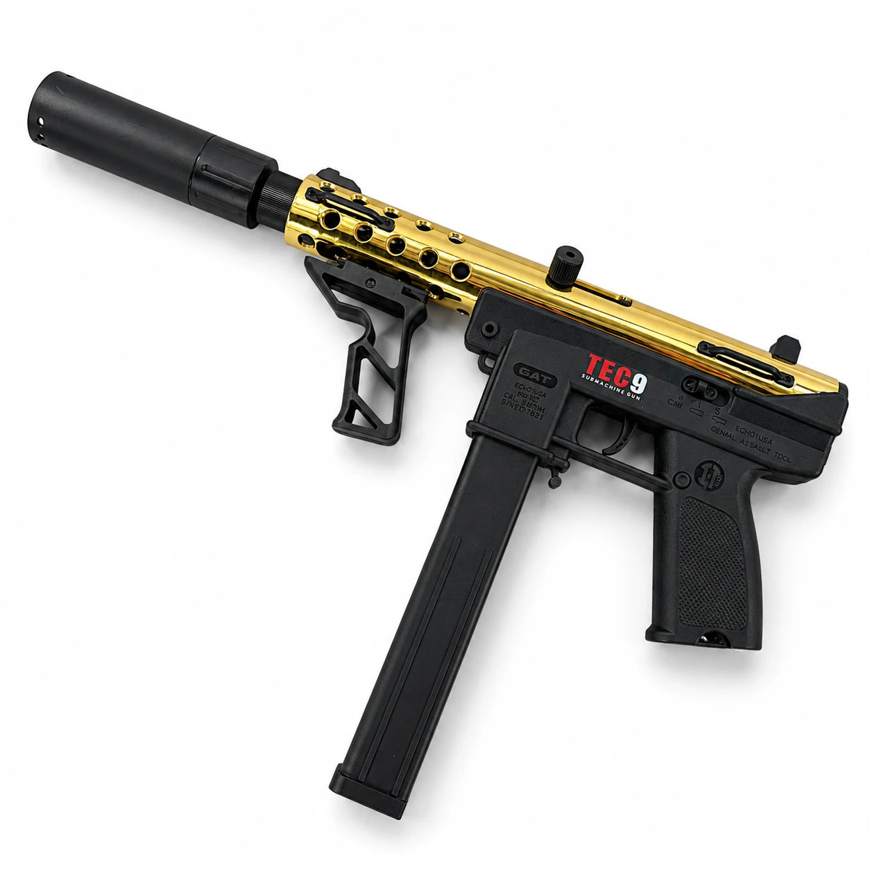 Gold/Sliver TEC9 Gel Blaster With 7 Colors of Lighted Silencer