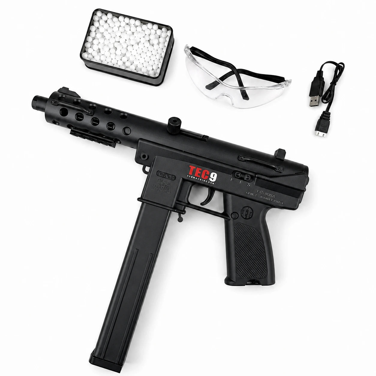 Gold/Sliver TEC9 Gel Blaster With 7 Colors of Lighted Silencer