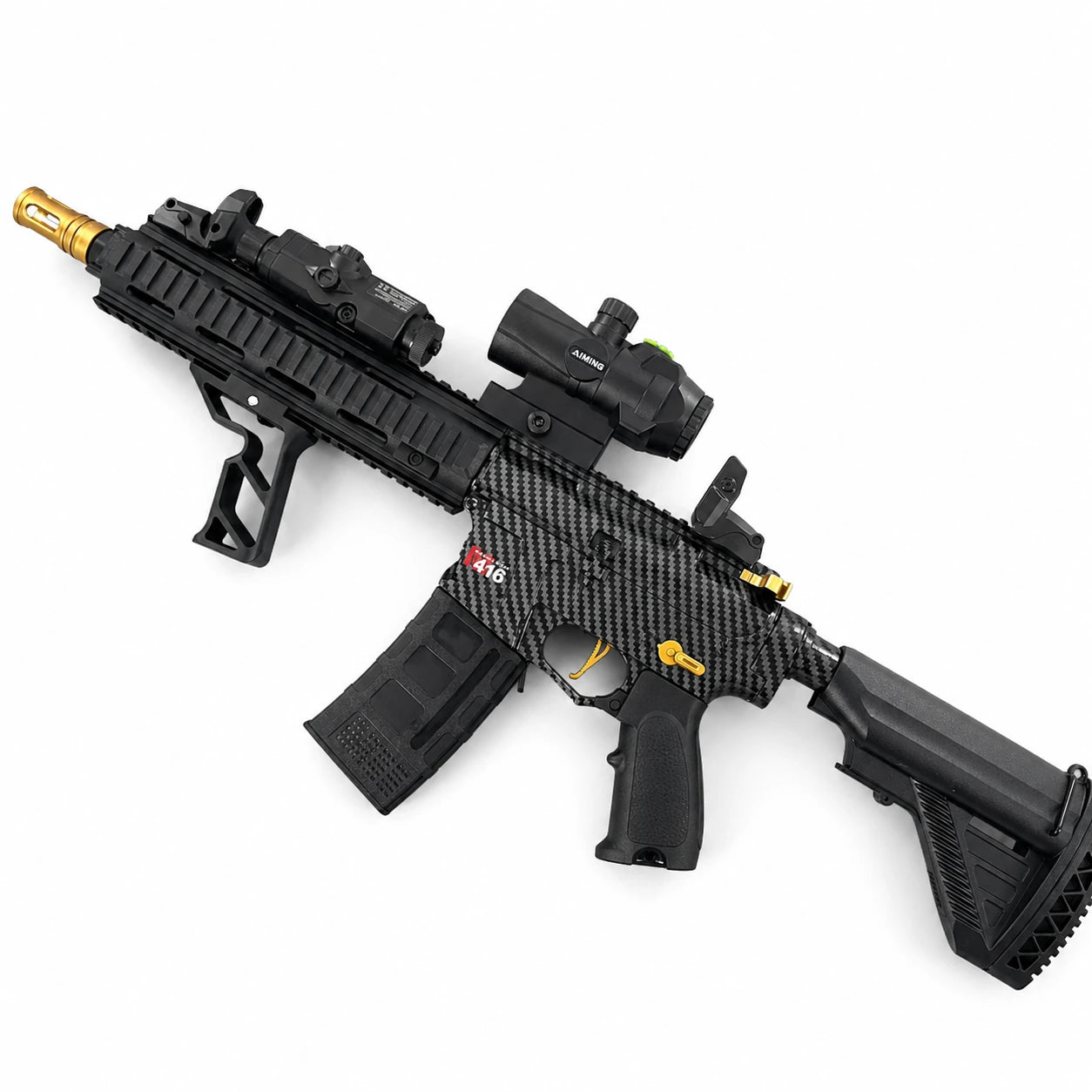 Carbon Fiber Gold Embellished M416 Gel Blaster
