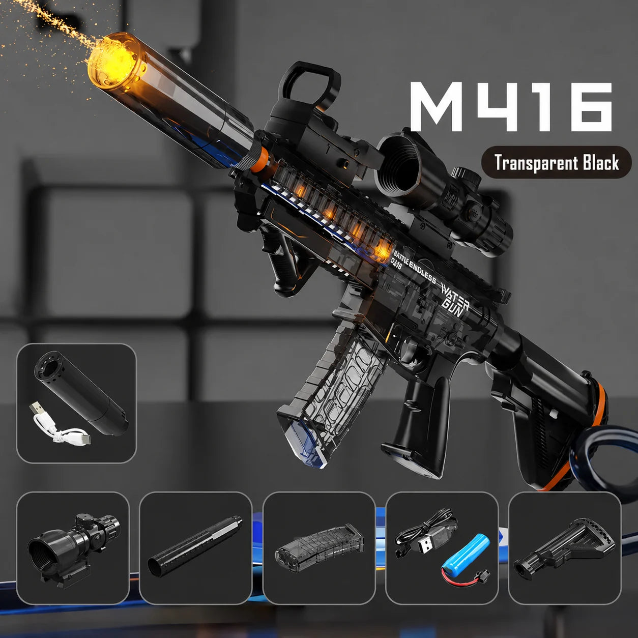 M416 Water Gun With An LED Silencer