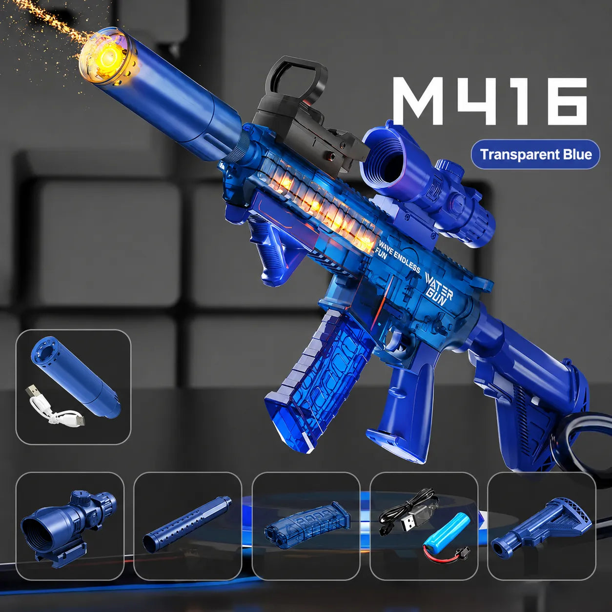 M416 Water Gun With An LED Silencer