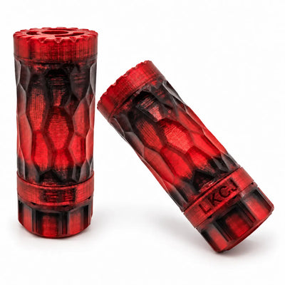 LKCJ Rock Carved smoke tracer unit in Devil Red, shown from two angles