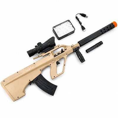Mini Aug Gel Blaster With 7 Colors of Lighted Silencer Recommended Age Range: 10-15 Years